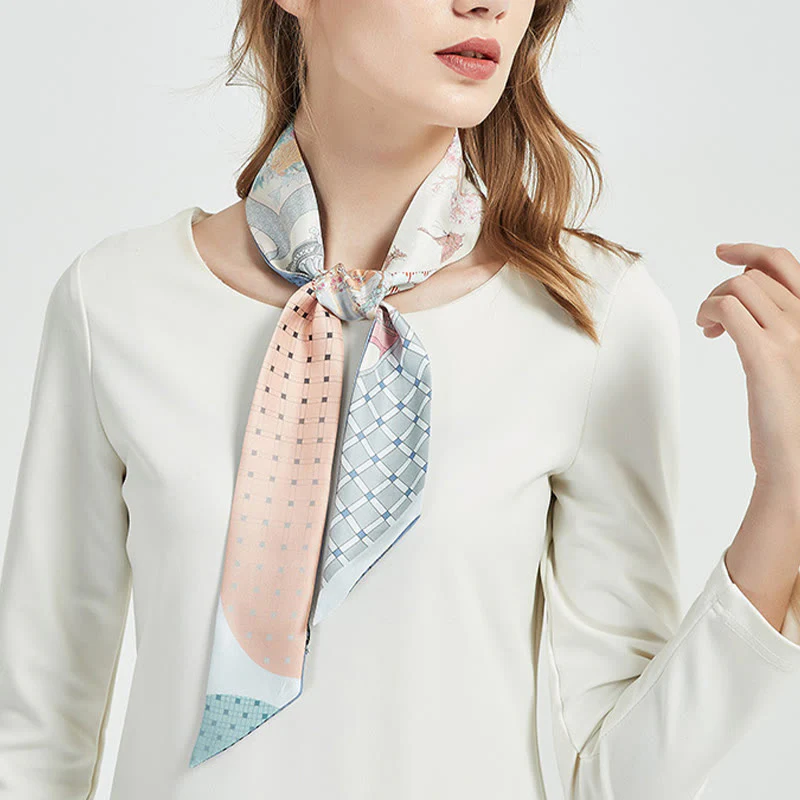 Foulard per capelli in seta 100% gelso Twilly, motivo floreale , Buddha Stones , affreschi di Dunhuang, montagne, tramonto - Image 15