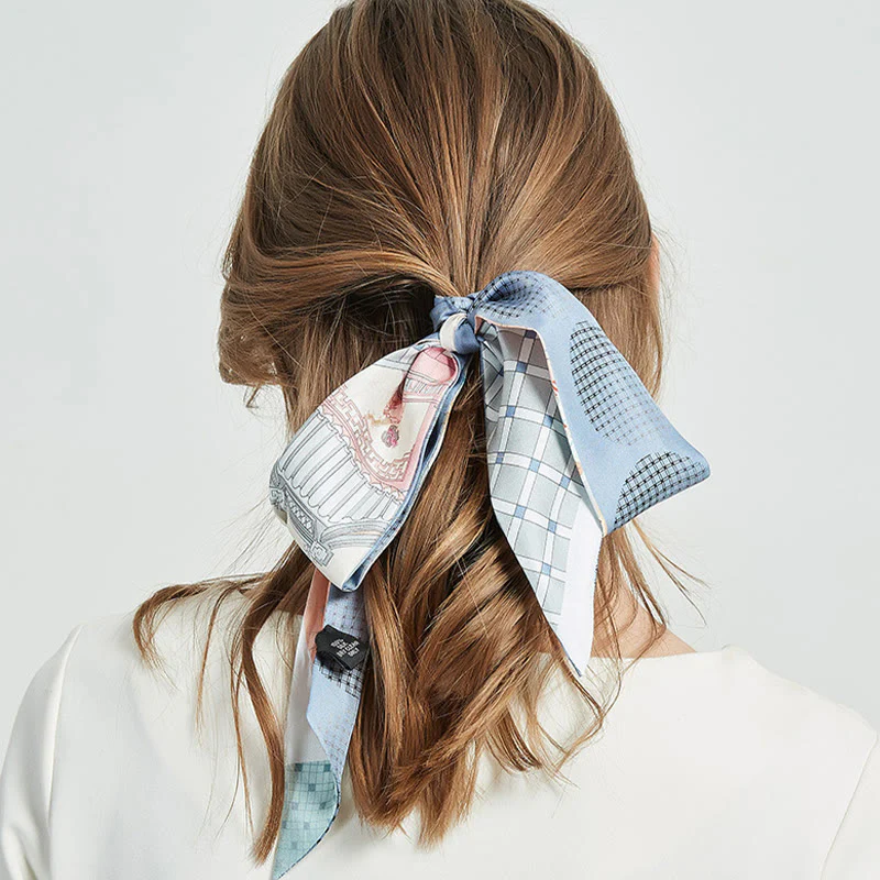 Foulard per capelli in seta 100% gelso Twilly, motivo floreale , Buddha Stones , affreschi di Dunhuang, montagne, tramonto - Image 7