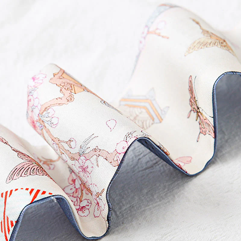 Foulard per capelli in seta 100% gelso Twilly, motivo floreale , Buddha Stones , affreschi di Dunhuang, montagne, tramonto - Image 9