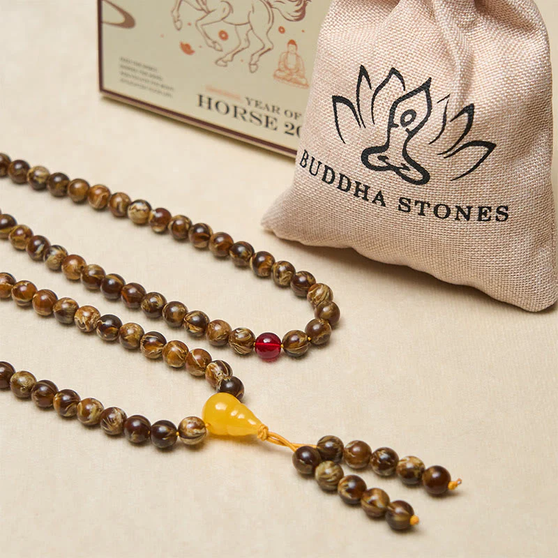 Mala con ciondolo a forma di zucca in ambra multicolore con 108 perle Buddha Stones - Image 5