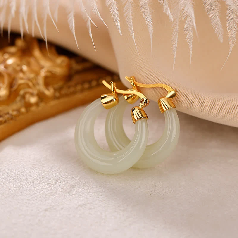 Orecchini pendenti Buddha Stones, giada rotonda, giada ciano, prosperità e fortuna - Image 3