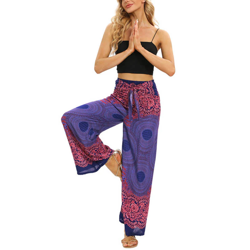 Pantaloni da yoga da donna con lacci e stampa floreale con bussola bohémien Buddha Stones - Image 11