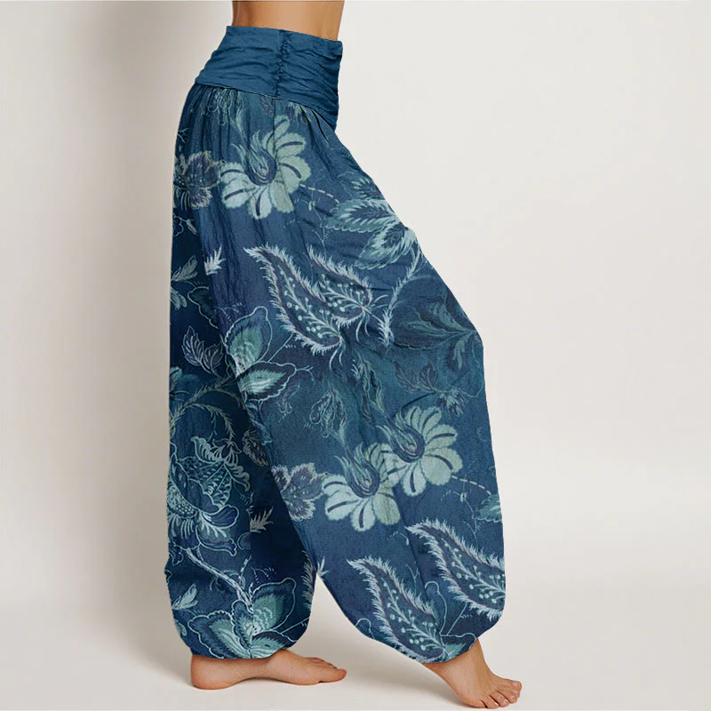 Pantaloni harem da donna con elastico in vita, in cotone, casual, con motivo floreale e foglie, motivo Buddha Stones - Image 6