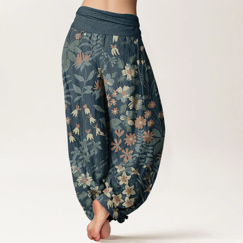 Pantaloni harem da donna con elastico in vita, in cotone, casual, con margherite, fiori e foglie, motivo Buddha Stones - Image 3