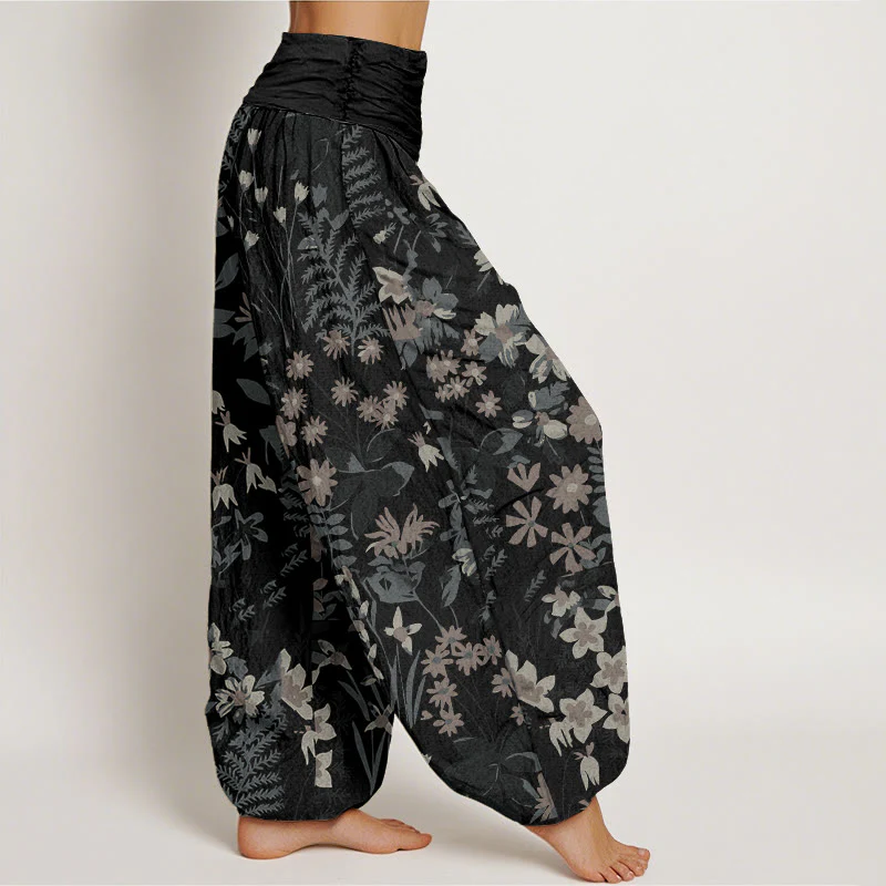Pantaloni harem da donna con elastico in vita, in cotone, casual, con margherite, fiori e foglie, motivo Buddha Stones - Image 6