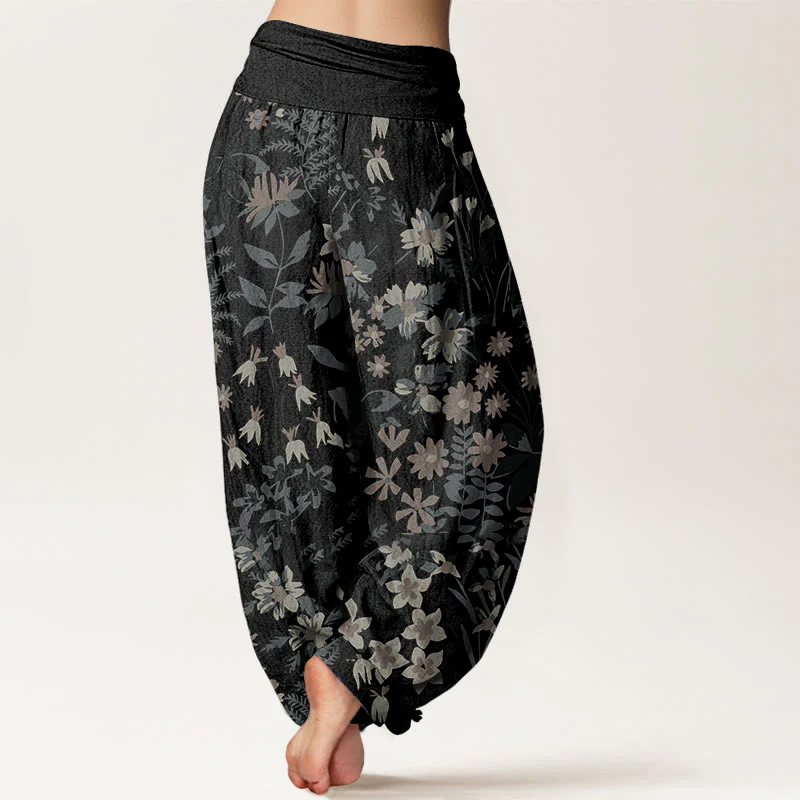Pantaloni harem da donna con elastico in vita, in cotone, casual, con margherite, fiori e foglie, motivo Buddha Stones - Image 7