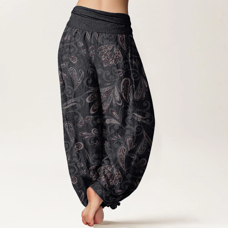 Pantaloni harem da donna in cotone con elastico in vita e motivo floreale casual con Buddha Stones - Image 3