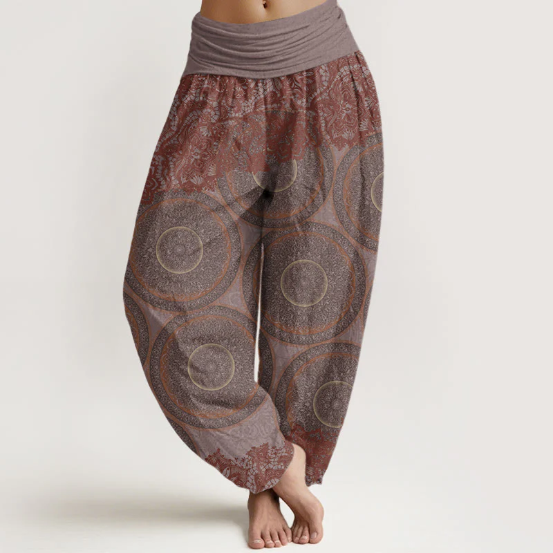 Pantaloni harem da donna con elastico in vita, in cotone, casual, con fiori e bussola, motivo Buddha Stones - Image 5