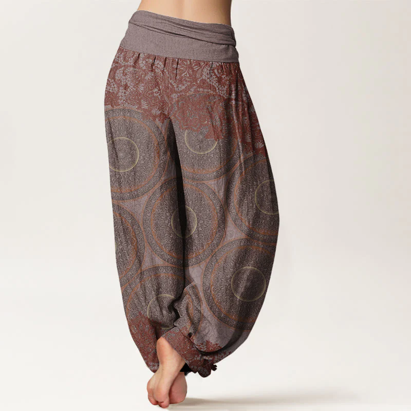 Pantaloni harem da donna con elastico in vita, in cotone, casual, con fiori e bussola, motivo Buddha Stones - Image 7