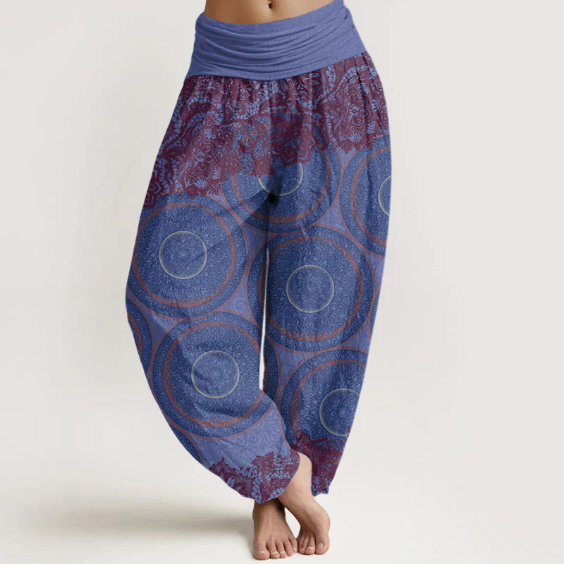 Pantaloni harem da donna con elastico in vita, in cotone, casual, con fiori e bussola, motivo Buddha Stones - Image 8