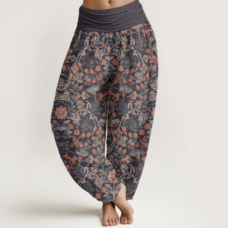 Pantaloni harem da donna con elastico in vita, in cotone, casual, motivo floreale e foglie di vite, motivo Buddha Stones - Image 5