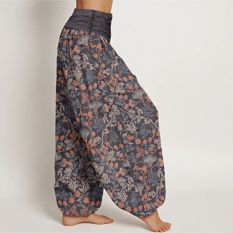 Pantaloni harem da donna con elastico in vita, in cotone, casual, motivo floreale e foglie di vite, motivo Buddha Stones - Image 6