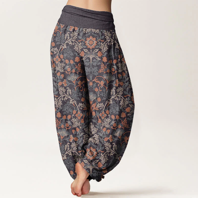 Pantaloni harem da donna con elastico in vita, in cotone, casual, motivo floreale e foglie di vite, motivo Buddha Stones - Image 7