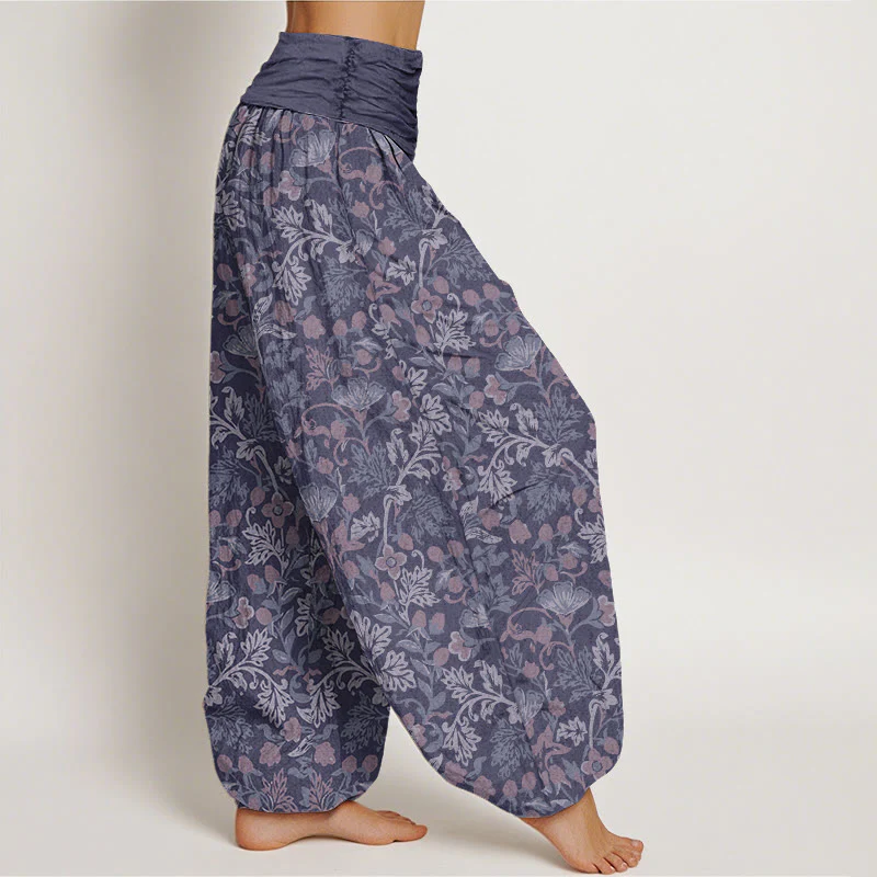Pantaloni harem da donna con elastico in vita, in cotone, casual, motivo floreale e foglie di vite, motivo Buddha Stones - Image 9