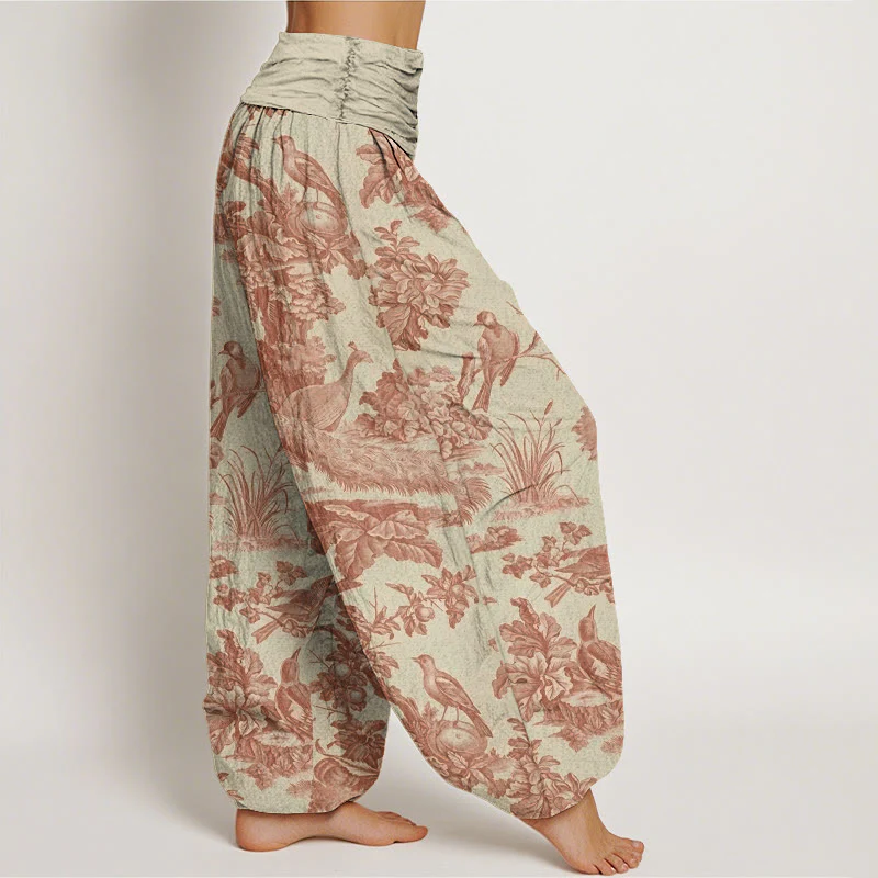 Pantaloni harem da donna con elastico in vita, motivo Buddha Stones Cotton Birds Trees Branches - Image 3