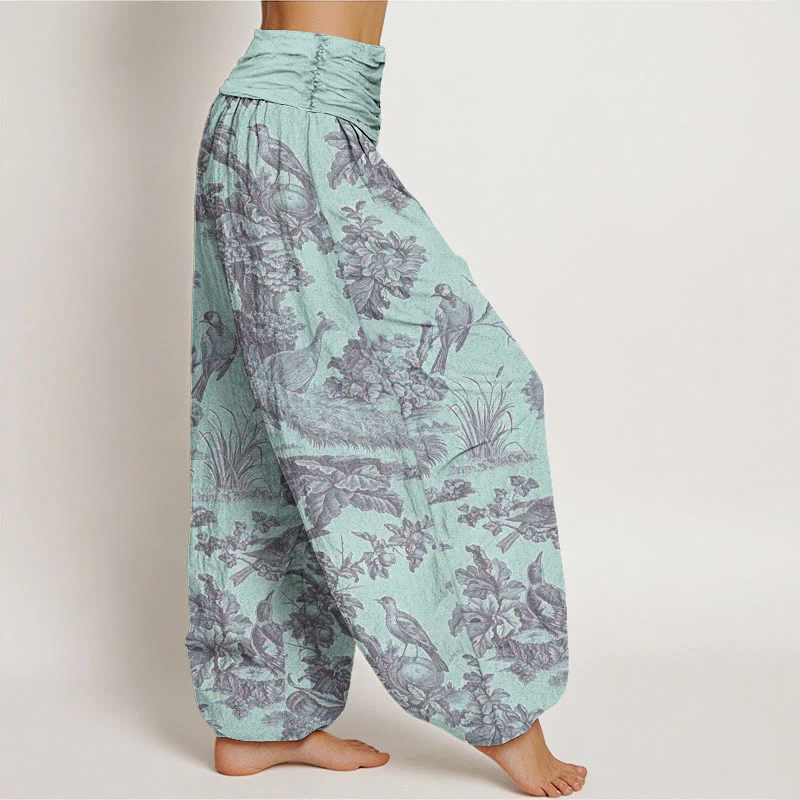 Pantaloni harem da donna con elastico in vita, motivo Buddha Stones Cotton Birds Trees Branches - Image 7