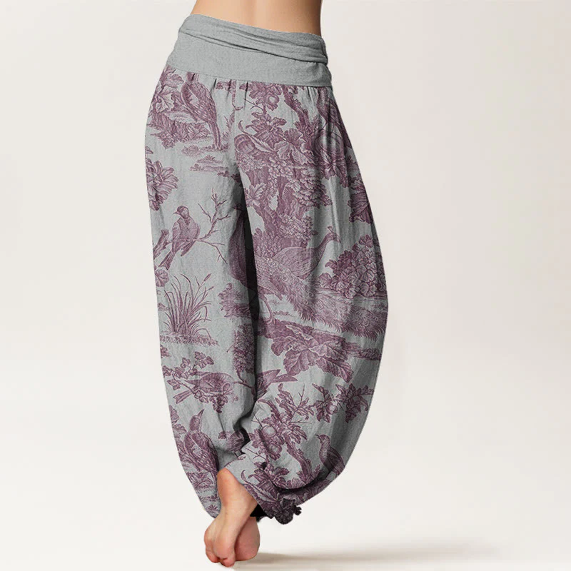 Pantaloni harem da donna con elastico in vita, motivo Buddha Stones Cotton Birds Trees Branches - Image 9