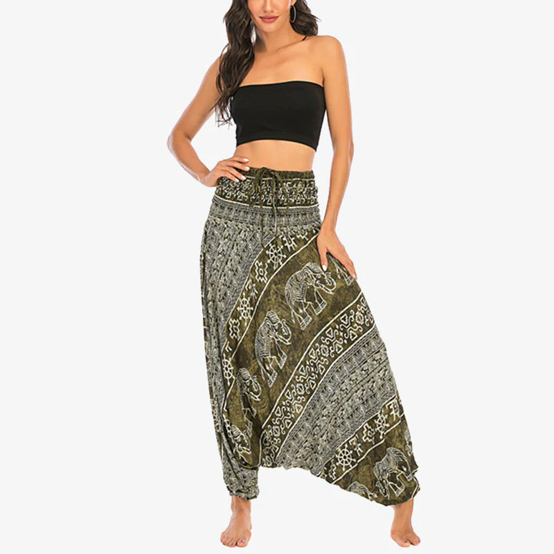 Pantaloni harem larghi e arricciati con motivo a elefante, tuta da yoga da donna, stile Buddha Stones, due stili - Image 13