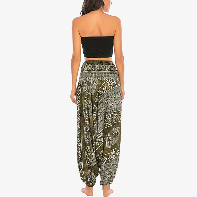 Pantaloni harem larghi e arricciati con motivo a elefante, tuta da yoga da donna, stile Buddha Stones, due stili - Image 14