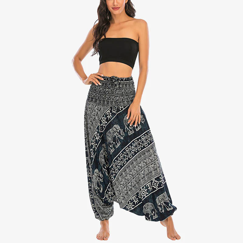 Pantaloni harem larghi e arricciati con motivo a elefante, tuta da yoga da donna, stile Buddha Stones, due stili - Image 23