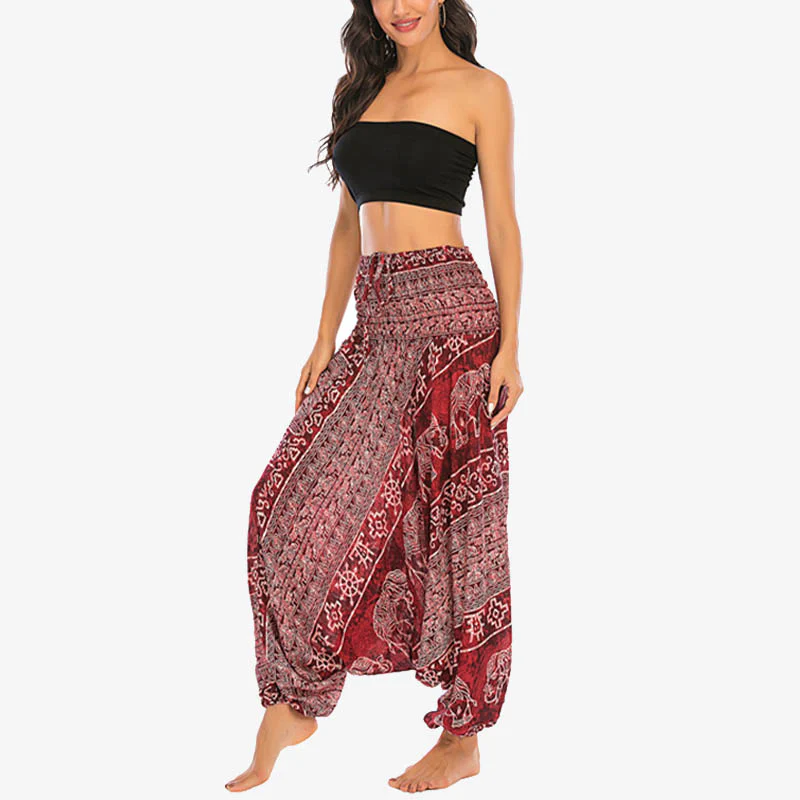 Pantaloni harem larghi e arricciati con motivo a elefante, tuta da yoga da donna, stile Buddha Stones, due stili - Image 4