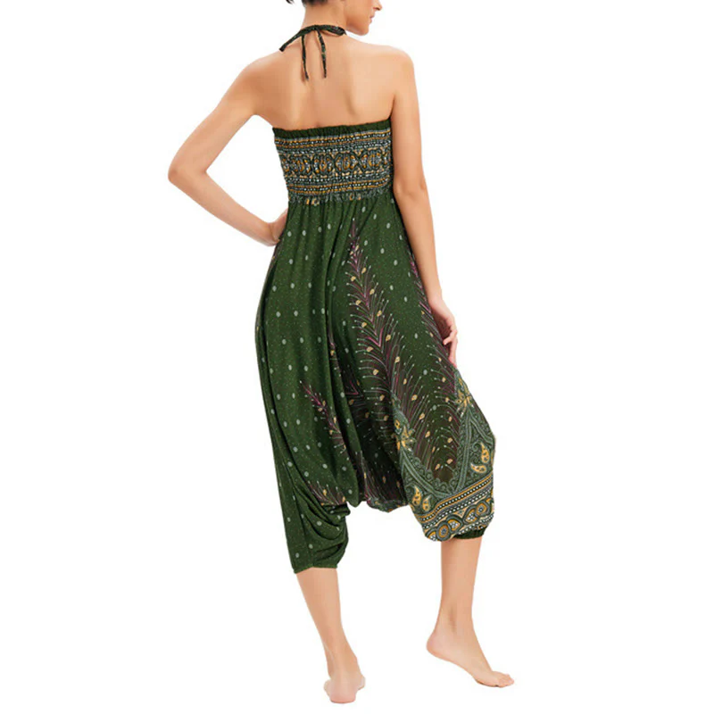 Pantaloni harem larghi e arricciati in piuma di pavone, pantaloni a vita alta, tuta, Buddha Stones Two Style - Image 19