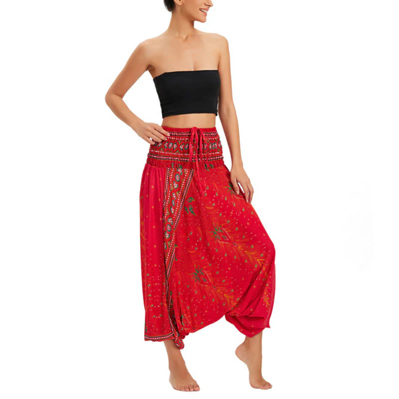 Pantaloni harem larghi e arricciati in piuma di pavone, pantaloni a vita alta, tuta, Buddha Stones Two Style - Image 21