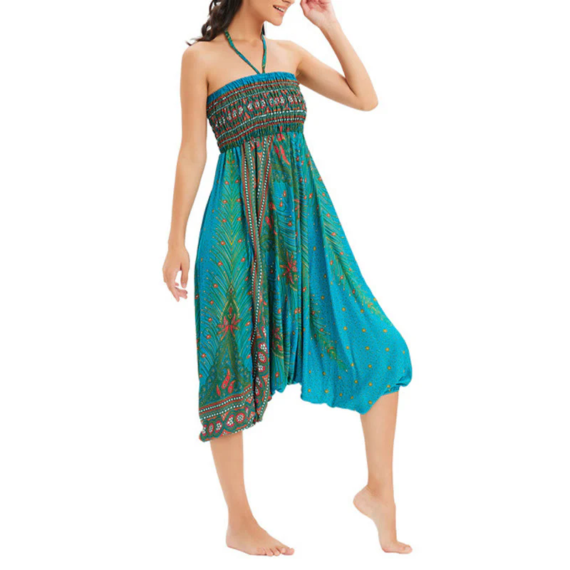 Pantaloni harem larghi e arricciati in piuma di pavone, pantaloni a vita alta, tuta, Buddha Stones Two Style - Image 31