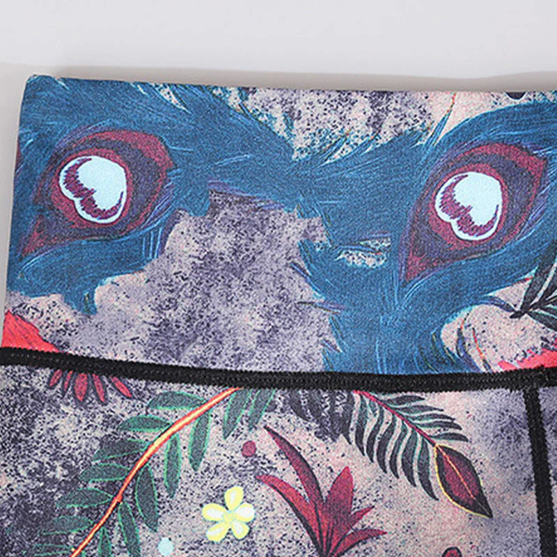 Pantaloni sportivi da yoga con stampa di piume di pavone rosso e blu , Buddha Stones, pantaloni da yoga da donna - Image 9