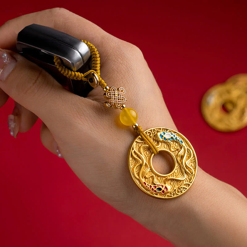 Portachiavi Buddha Stones Double Koi Fish Peace Buckle Wealth Luck - Image 4