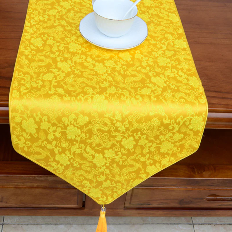 Preghiera Altare Fiore Vajra Drago Modello Tibetano Simboli di Buon Auspicio Nappe Jacquard Runner da Tavolo - Image 14