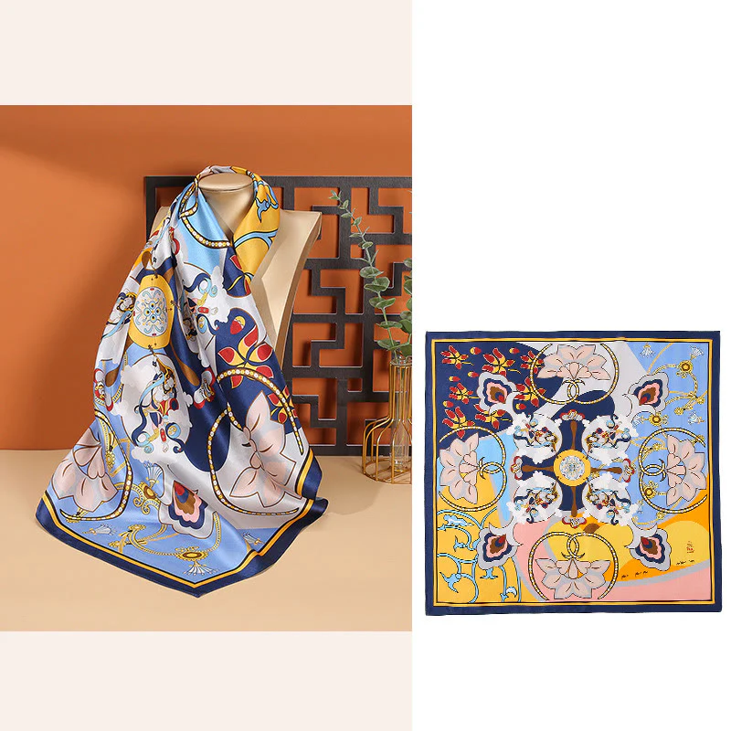 Sciarpa per capelli al collo in seta di gelso al 100%, motivo: Buddha Stones , scena pastorale, mongolfiera, fiori primaverili - Image 20