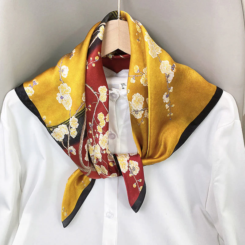 Sciarpa per capelli al collo in seta di gelso al 100%, motivo: Buddha Stones , scena pastorale, mongolfiera, fiori primaverili - Image 28