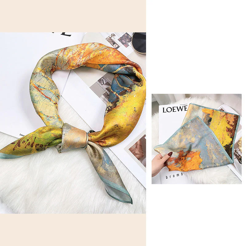 Sciarpa per capelli al collo in seta di gelso al 100%, motivo: Buddha Stones , scena pastorale, mongolfiera, fiori primaverili - Image 34