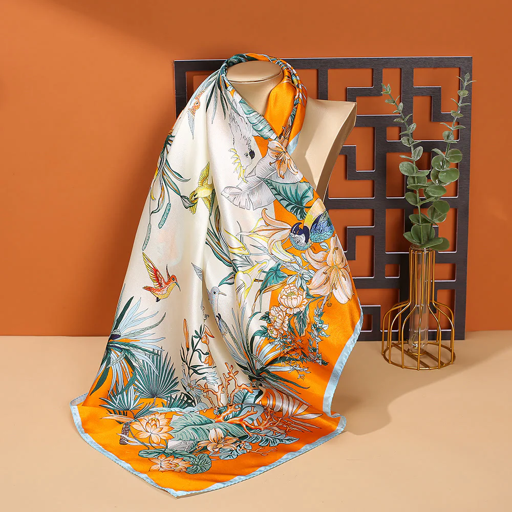 Sciarpa per capelli al collo in seta di gelso al 100%, motivo: Buddha Stones , scena pastorale, mongolfiera, fiori primaverili - Image 35